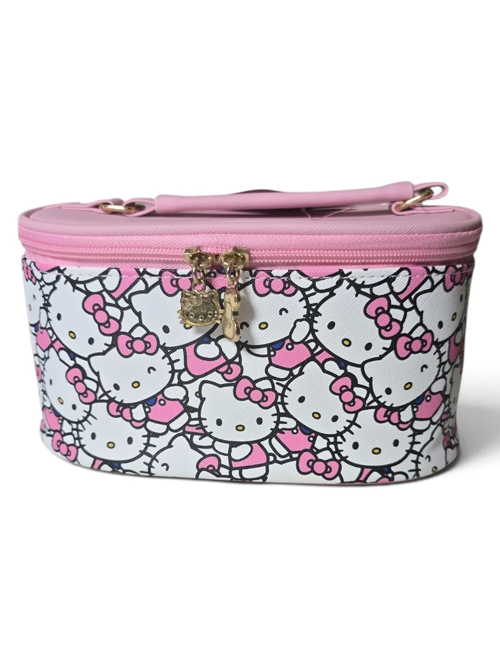 Hello Kitty Pink Allover Print Vanity Cosmetic Makeup Train Case Nwt